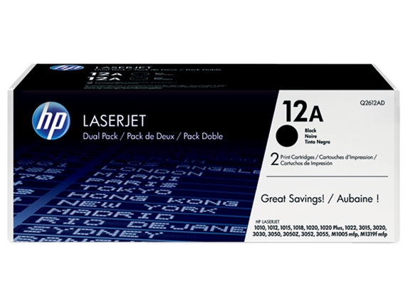 HP 12A 2-pack Black Original LaserJet Toner Cartridges, Q2612D
