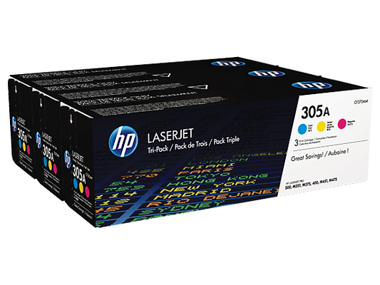 HP 305A 3-pack Cyan/Magenta/Yellow Original LaserJet Toner Cartridges, CF370AM
