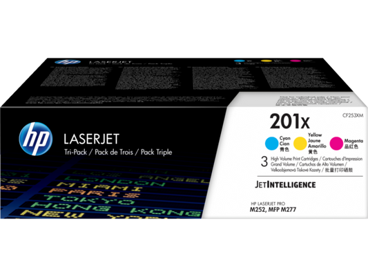HP 201X 3-pack High Yield Cyan/Magenta/Yellow Original LaserJet Toner Cartridges, CF253XM