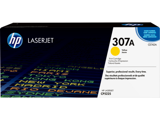 HP 307A Yellow Original LaserJet Toner Cartridge, CE742A