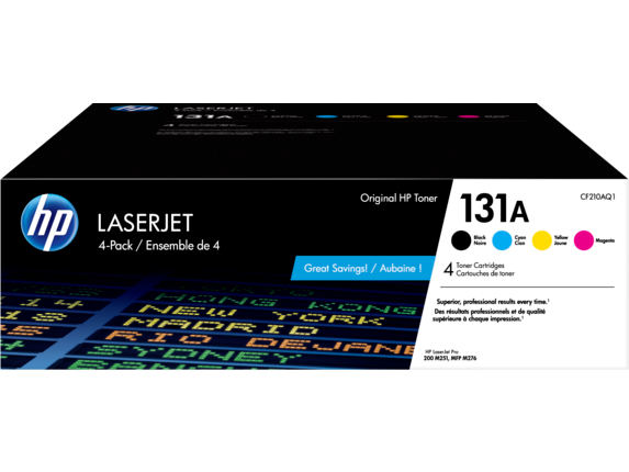 HP 131A 4-pack Black/Cyan/Magenta/Yellow Original LaserJet Toner Cartridges, CF210AQ1