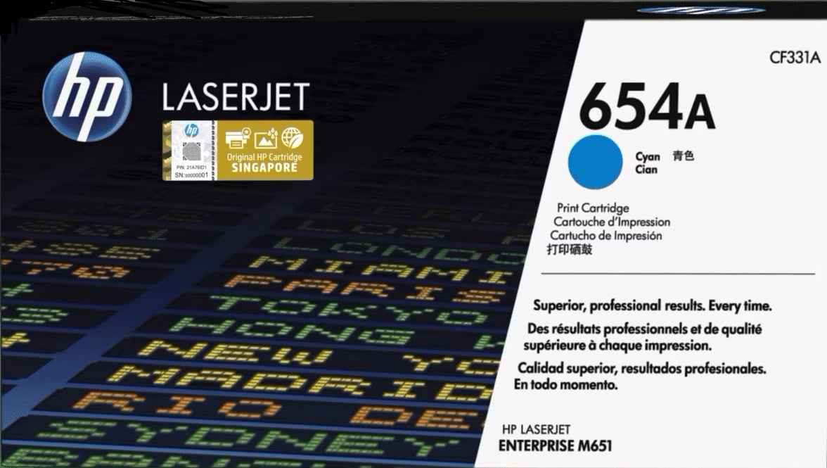 HP 654A Cyan Original LaserJet Toner Cartridge, CF331A