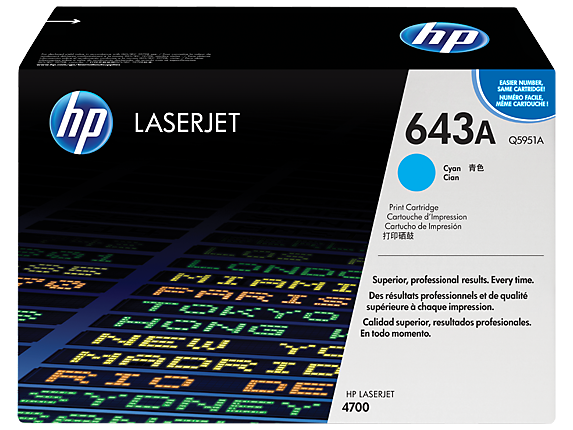 HP 643A Cyan Original LaserJet Toner Cartridge, Q5951A