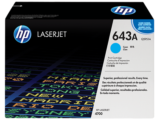 HP 643A Cyan Original LaserJet Toner Cartridge, Q5951A