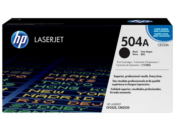 HP 504A Black Original LaserJet Toner Cartridge, CE250A