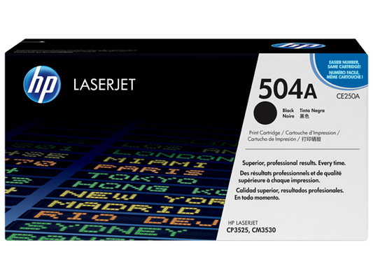 HP 504A Black Original LaserJet Toner Cartridge, CE250A