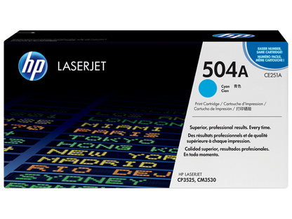 HP 504A Cyan Original LaserJet Toner Cartridge, CE251A