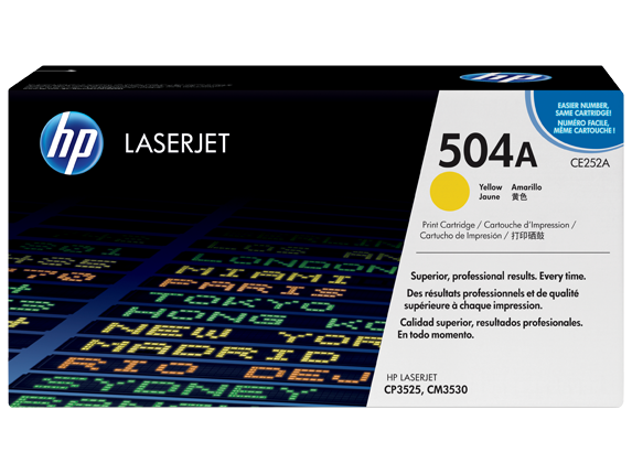 HP 504A Yellow Original LaserJet Toner Cartridge, CE252A