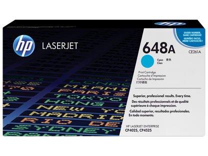 HP 648A Cyan Original LaserJet Toner Cartridge, CE261A