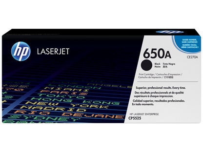 HP 650A Black Original LaserJet Toner Cartridge, CE270A