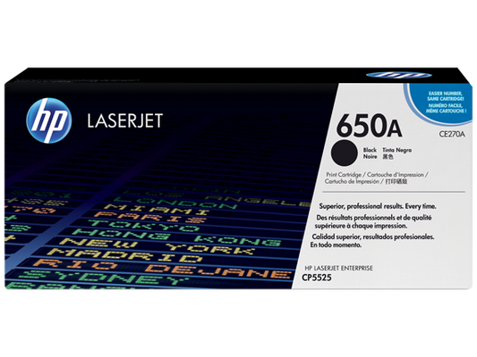 HP 650A Black Original LaserJet Toner Cartridge, CE270A