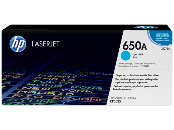 HP 650A Cyan Original LaserJet Toner Cartridge, CE271A