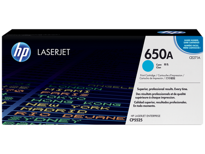 HP 650A Cyan Original LaserJet Toner Cartridge, CE271A