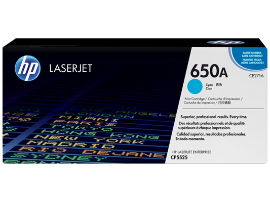 HP 650A Cyan Original LaserJet Toner Cartridge, CE271A