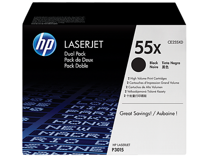 HP 55X 2-pack High Yield Black Original LaserJet Toner Cartridges, CE255XD