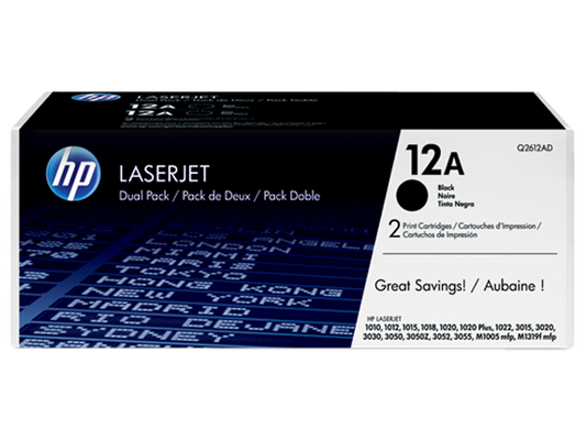 HP 12A 2-pack Black Original LaserJet Toner Cartridges, Q2612D