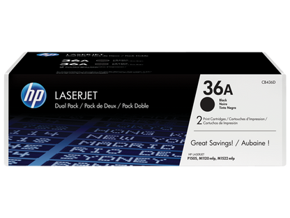 HP 36A 2-pack Black Original LaserJet Toner Cartridges, CB436D