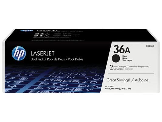 HP 36A 2-pack Black Original LaserJet Toner Cartridges, CB436D