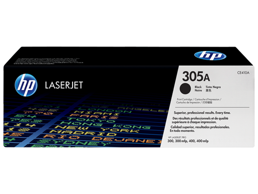 HP 305A Black Original LaserJet Toner Cartridge, CE410A