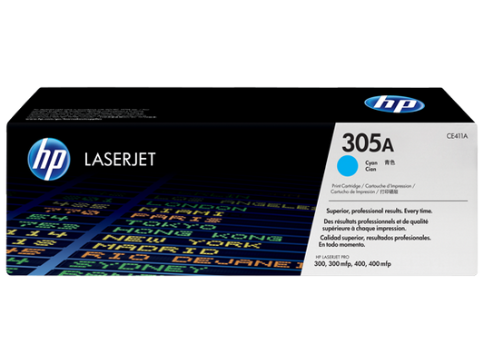 HP 305A Cyan Original LaserJet Toner Cartridge, CE411A