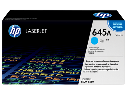 HP 645A Cyan Original LaserJet Toner Cartridge, C9731A