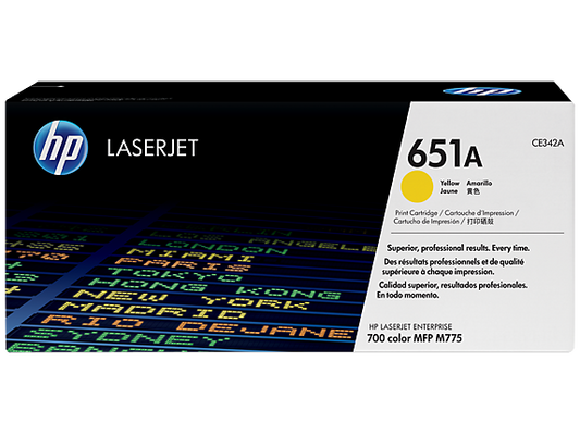 HP 651A Yellow Original LaserJet Toner Cartridge, CE342A