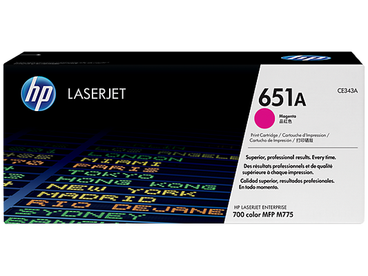 HP 651A Magenta Original LaserJet Toner Cartridge, CE343A