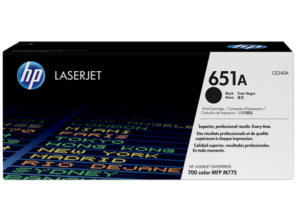 HP 651A Black Original LaserJet Toner Cartridge, CE340A