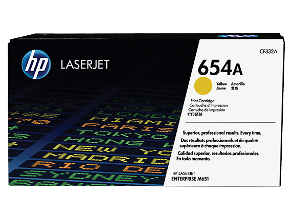 HP 654A Yellow Original LaserJet Toner Cartridge, CF332A