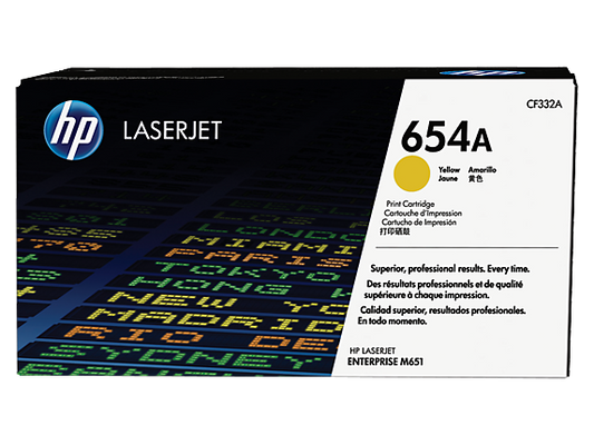 HP 654A Yellow Original LaserJet Toner Cartridge, CF332A