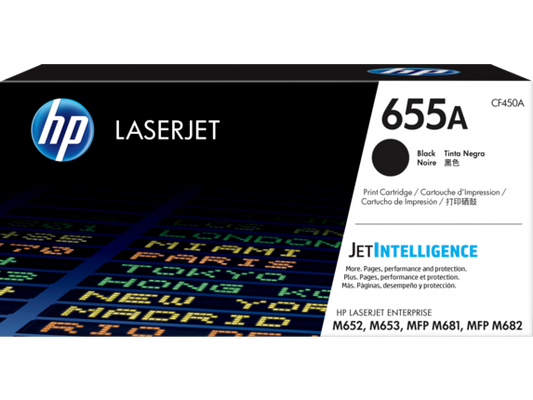 HP 655A Black Original LaserJet Toner Cartridge, CF450A