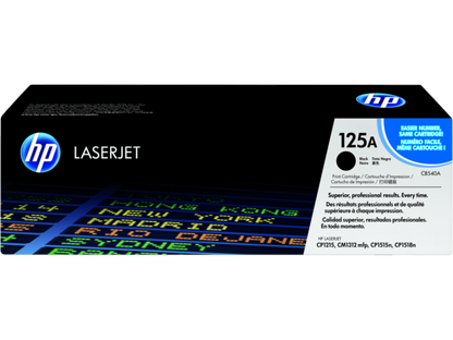 HP 125A Black Original LaserJet Toner Cartridge, CB540A