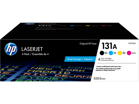 HP 131A 4-pack Black/Cyan/Magenta/Yellow Original LaserJet Toner Cartridges, CF210AQ1