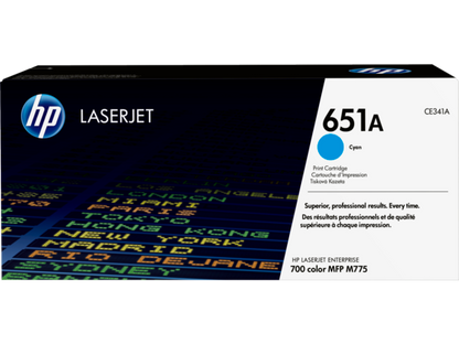 HP 651A Cyan Original LaserJet Toner Cartridge, CE341A