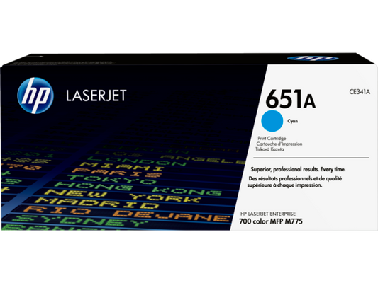 HP 651A Cyan Original LaserJet Toner Cartridge, CE341A