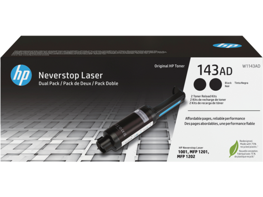 HP 143AD Dual Pack Black Original Neverstop Toner Reload Kit