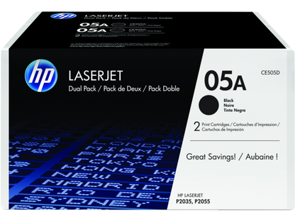 HP 05A 2-pack Black Original LaserJet Toner Cartridges, CE505D