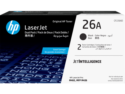 HP 26A 2-pack Black Original LaserJet Toner Cartridges